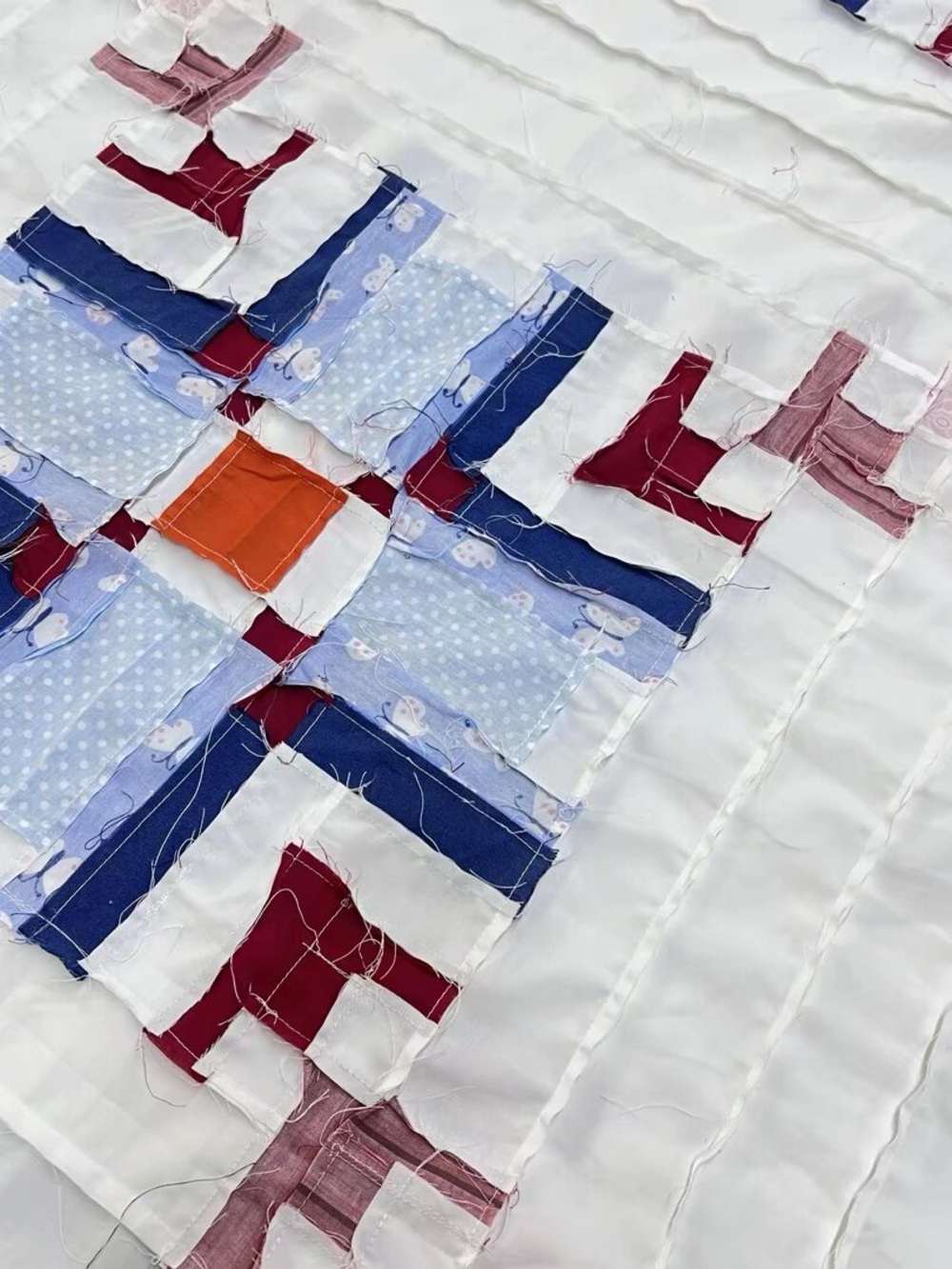 Handmade Holiday Log Cabin Patchwork Cotton fabric Queen size Quilt Top/Topper - Picture 4 of 4